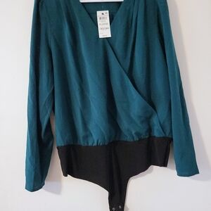Bar III Teal and Black Bodysuit